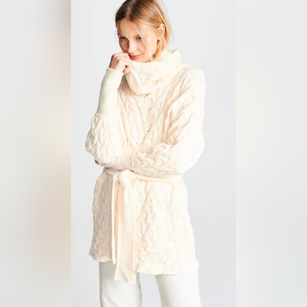Free People For the Love of Cables Chunky Knit Oversized Belted Sweater Dress L